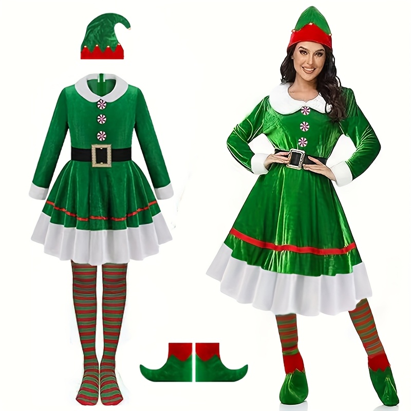 Elf Costume Christmas - 여성용 크리스마스 엘프 코스튬 세트 5종,